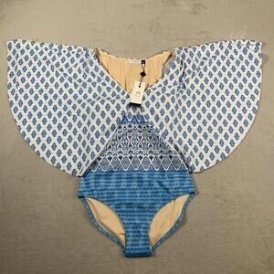 Cabana Life Swimsuit Womens Small Angel Sleeve 1-Piece Seascape UV 50+ Swimwear